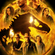 the jurassic logo with all the characters around it.